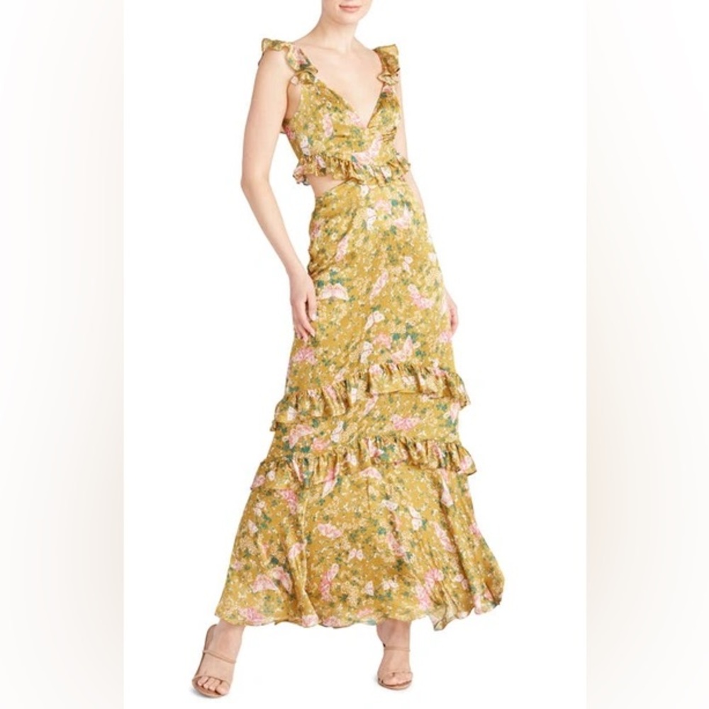 AMUR Yellow Asymmetrical Ruffled Maxi Dress - Picture 3 of 11